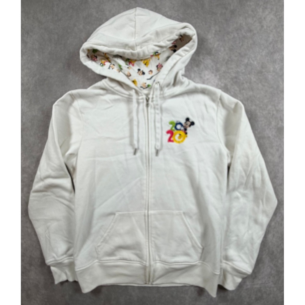 Disney Walt Disney World 2020 Womens Medium Hoodie White Mickey Minnie Full Zip - Picture 2 of 12